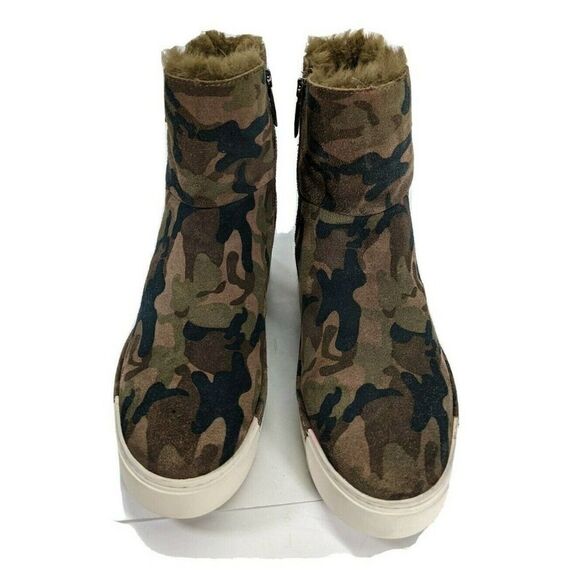 J/SLIDES Womens Size 8 Camo Boot Sneaker Faux Fur Real Suede  Victory Zip Sides - Picture 3 of 12